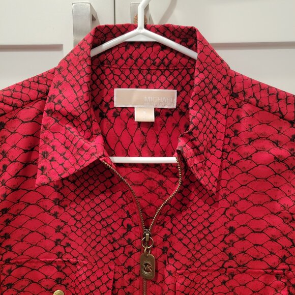 Michael Kors Women Red Long Sleeve Shirt Zip Animal Print Work Evening Small - Picture 3 of 16